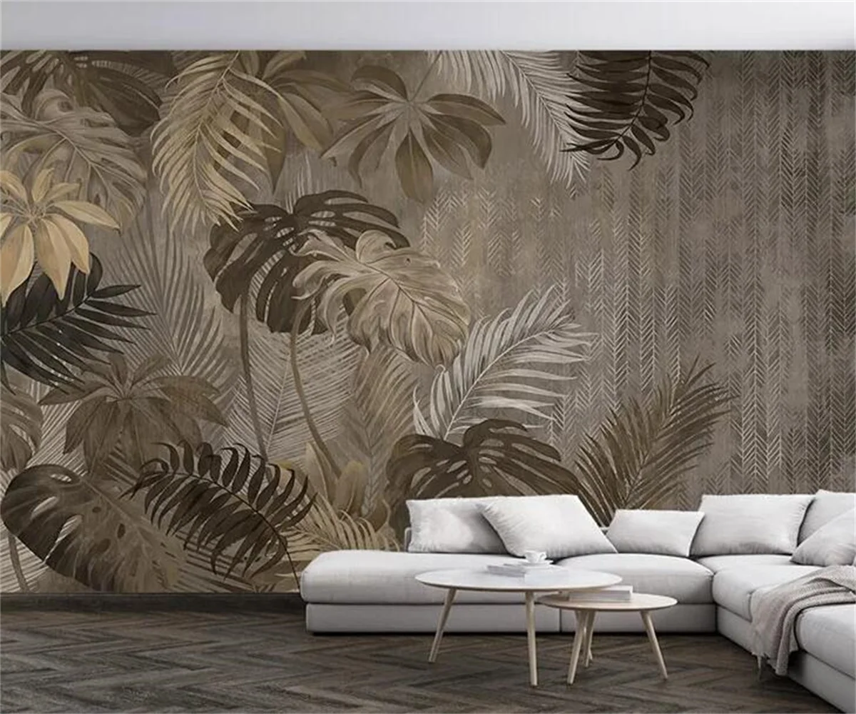 modern minimalist tropical plantain plant banana leaf custom mural wallpaper self-adhesive wallpaper bedroom decorative painting