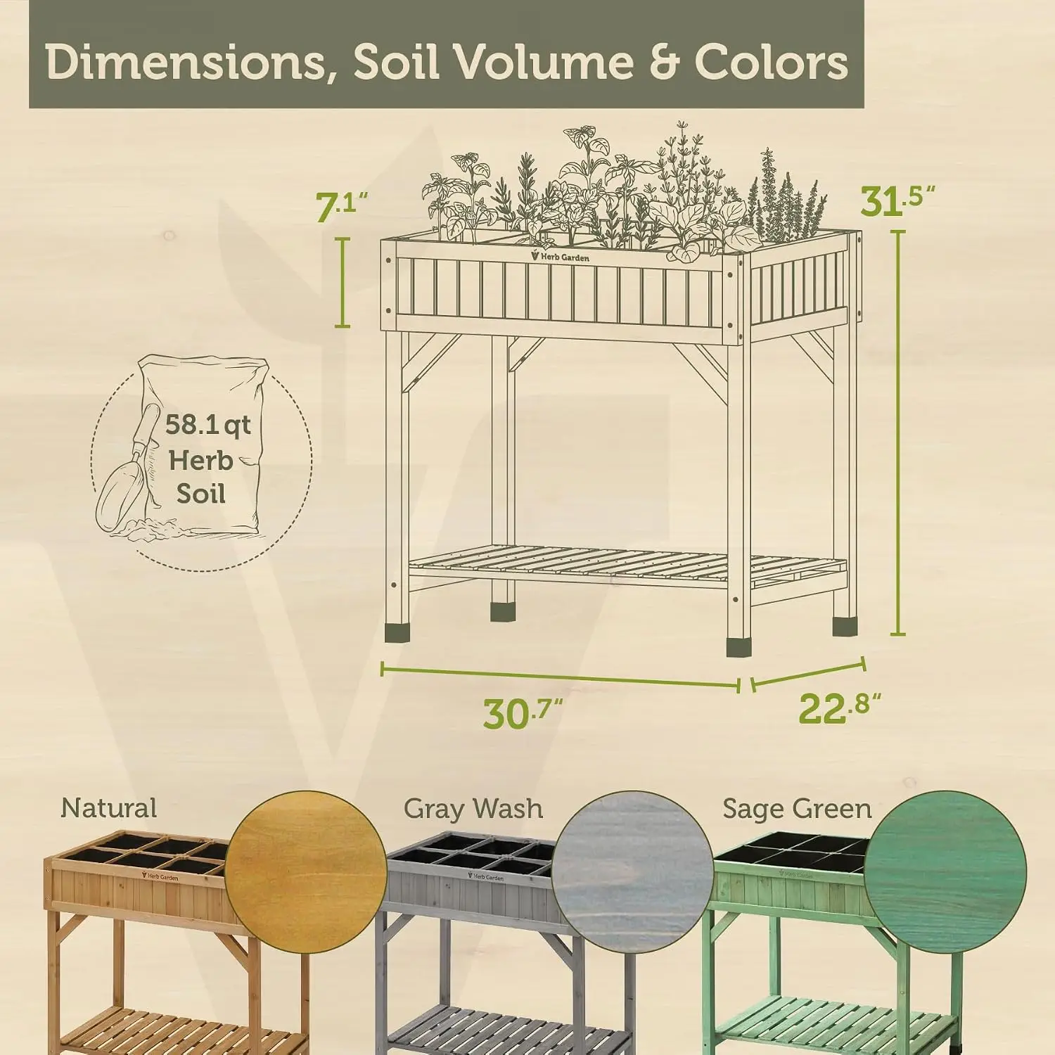 Custom Herb Garden Planter Box, Natural Cedar Wood - Versatile Multi-Liner Raised Garden Bed with Storage Shelf for, Customized