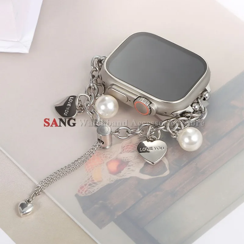 Love Metal Chain Adjustable Watchband for Apple Watch 38/40/41/42/44/45/46/49mm for Iwatch 9 8 7 6 SE Metal Strap Bracelets Belt - view 4
