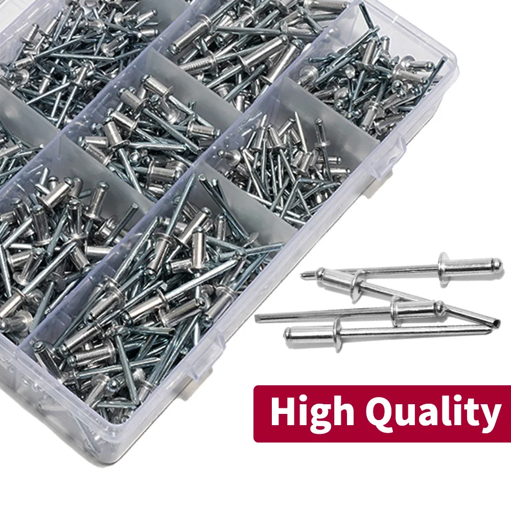 505pcs Aluminum Blind Rivets Set Sizes Pop Rivets Dome Head Assortment Kit Blind Rivet Tools Fasteners Tools Repair