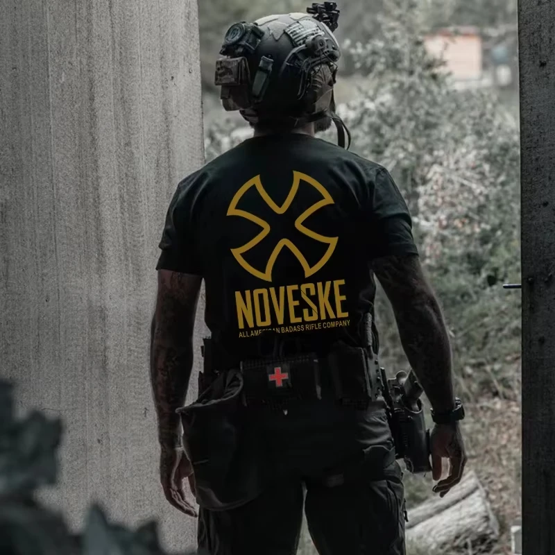 The Noveske Logo Print Men Clothes Fashion Summer T-Shirts Streetwear 100% Cotton Loose Tops Breathable Tee Military Enthusiast