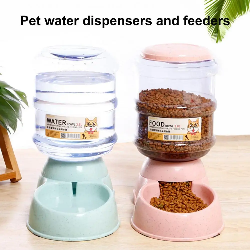 

3.8L Automatic Pet Feeder Waterer Dispenser Anti-Slip Base Pet Food Dispenser Cat Bowl Feeding and Drinking Pet Supplies