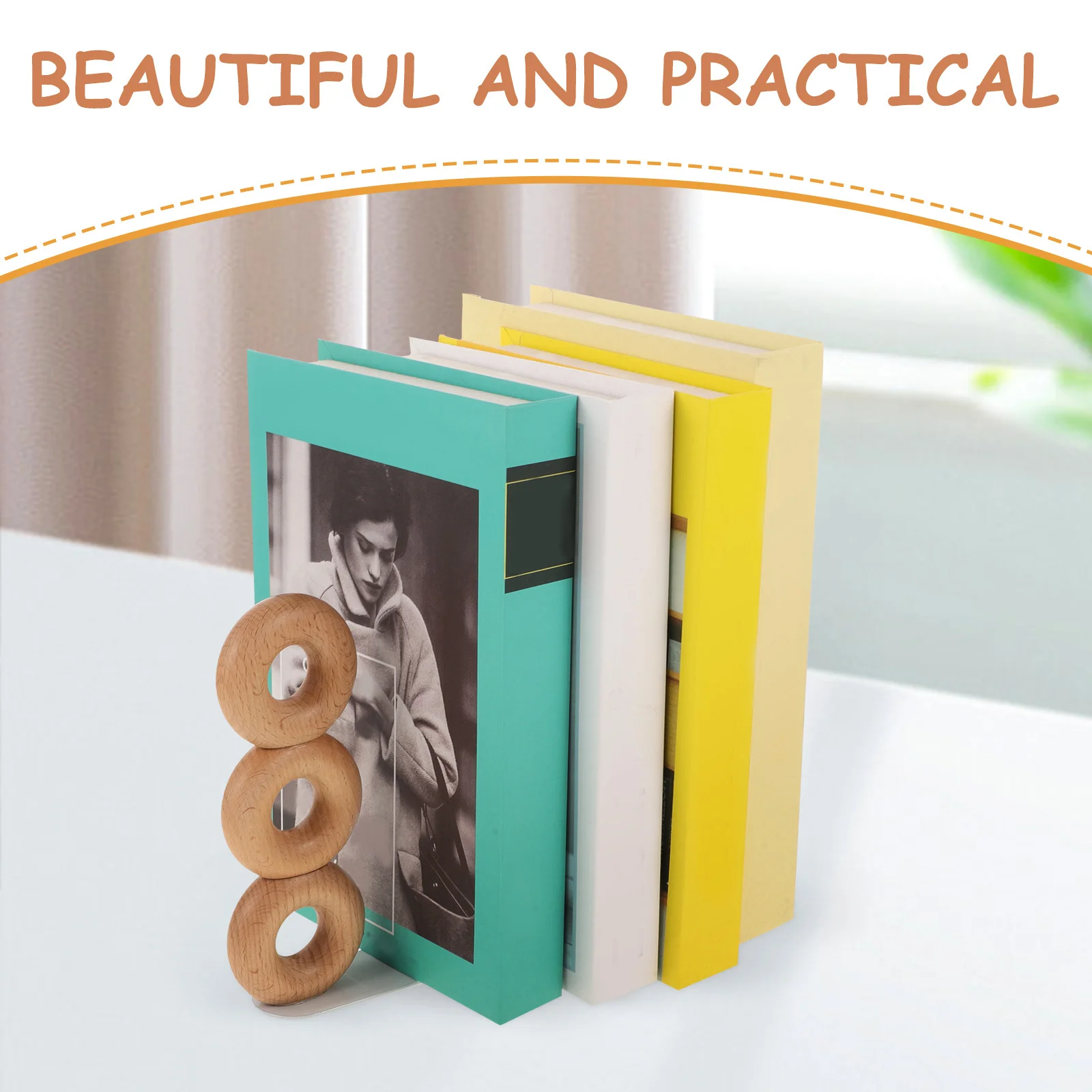 

2pcs Wooden Bookends Hollow Design Smooth Finish Scratch-Resistant Desktop Organizer For Study Office Bookshelf Decorative Book