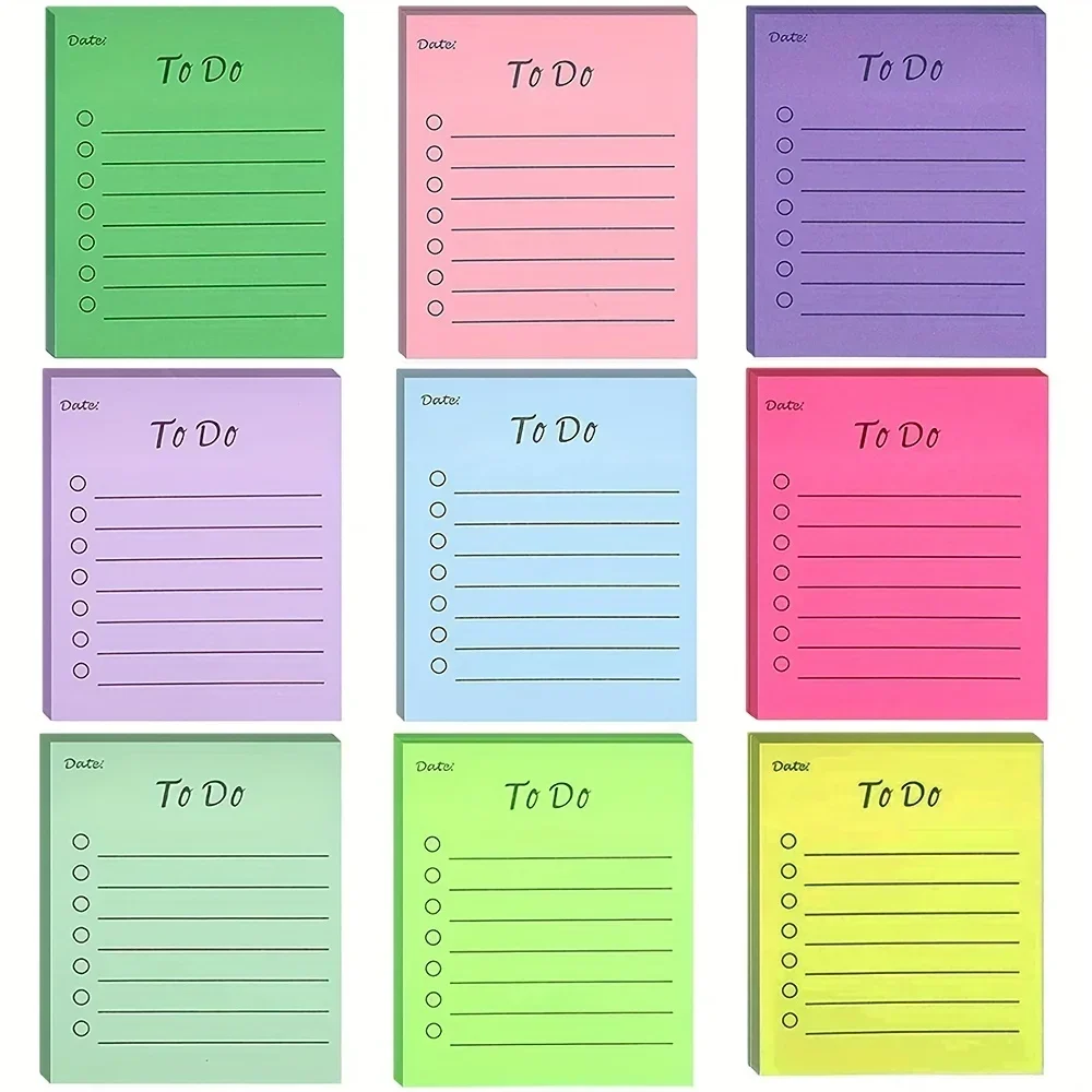 50 Sheets To Do List Sticky Notes 9 Colors Fluorescent Color Sticky Pads Memo Pad Sticky Notes Self-Sticky Note Pads Supplies