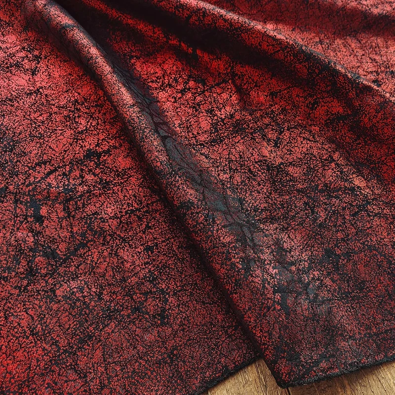 

Jacquard Fabric for Home Handmade Red Shadow Pattern Crackle Gold Foil Vintage Creative Coat Cheongsam Designer Crafts Materials