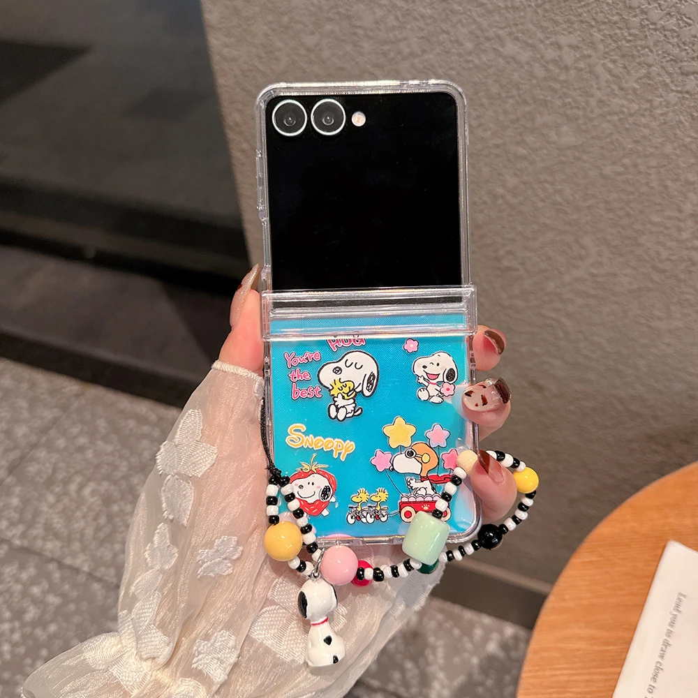 لطيف الكرتون سنوبي تشارلي براون قضية الهاتف لسامسونج غالاكسي Z فليب 7 الصلب PC الغطاء الخلفي ل Z فليب 6 5 حالات مع الحبل #2