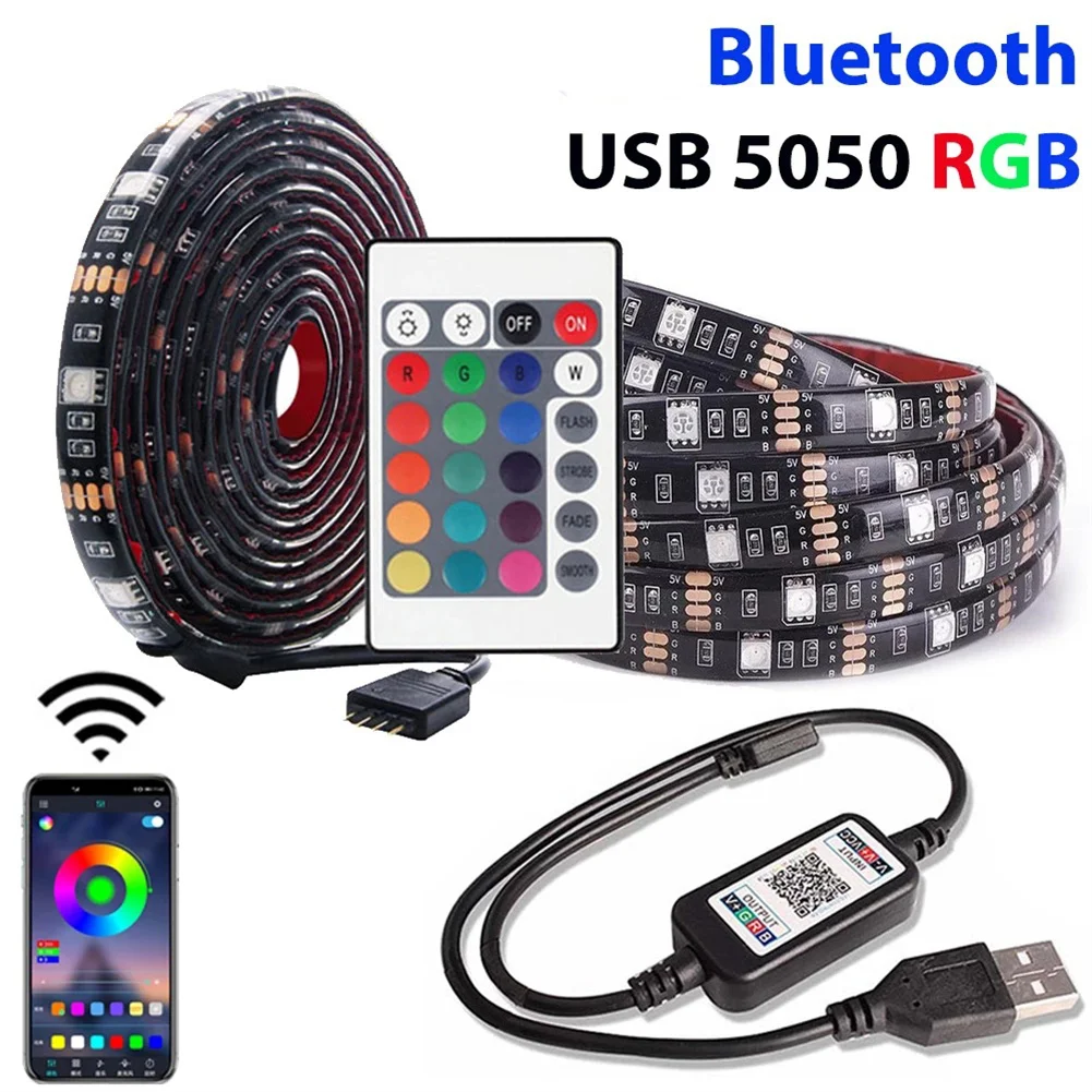 

LED Strip Lights 5050 RGB Tape Flexible Color Changing Light Strip Kit With 24 Keys Remote Controller RGB LED Tape For Bedroom