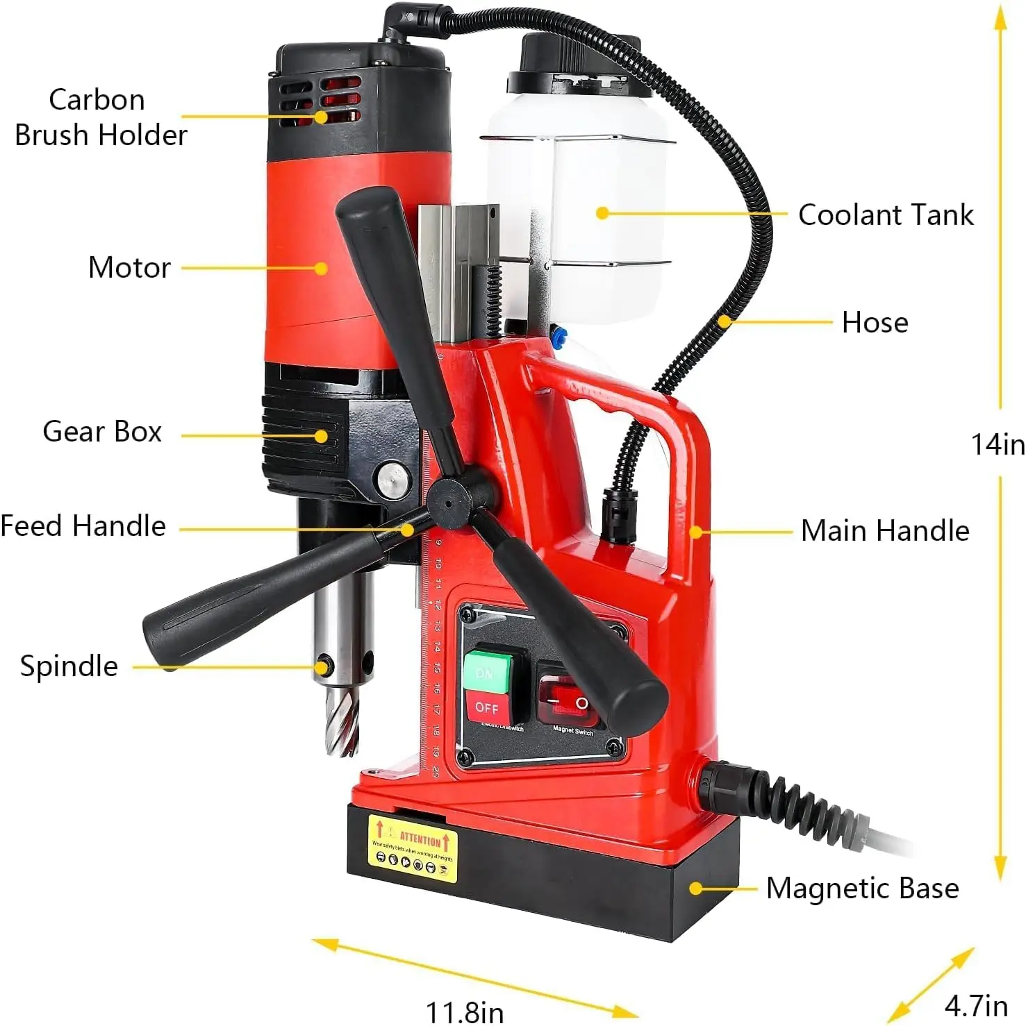 Trapano magnetico professionale da 1300 W per uso in cucina e fai-da-te, forza di trapano di 2922 libbre, 810 giri al minuto, set di 11 punte per trapano, adatto per acciaio, alluminio e rame,