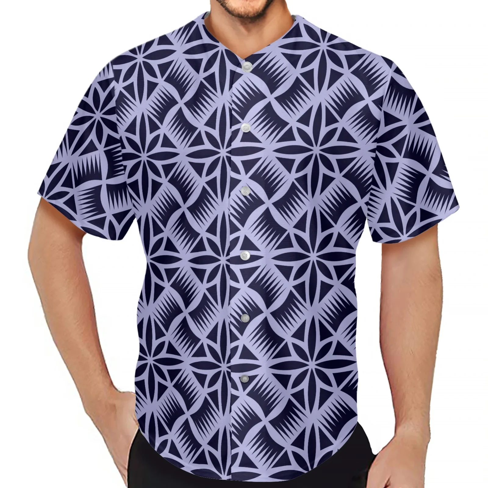 

Men Designer Shirt 2024 Polynesian Tribal Clothing Samoa Jersey Purple Fiji Masi Tapa Print Short Sleeve Adult Breathable Button