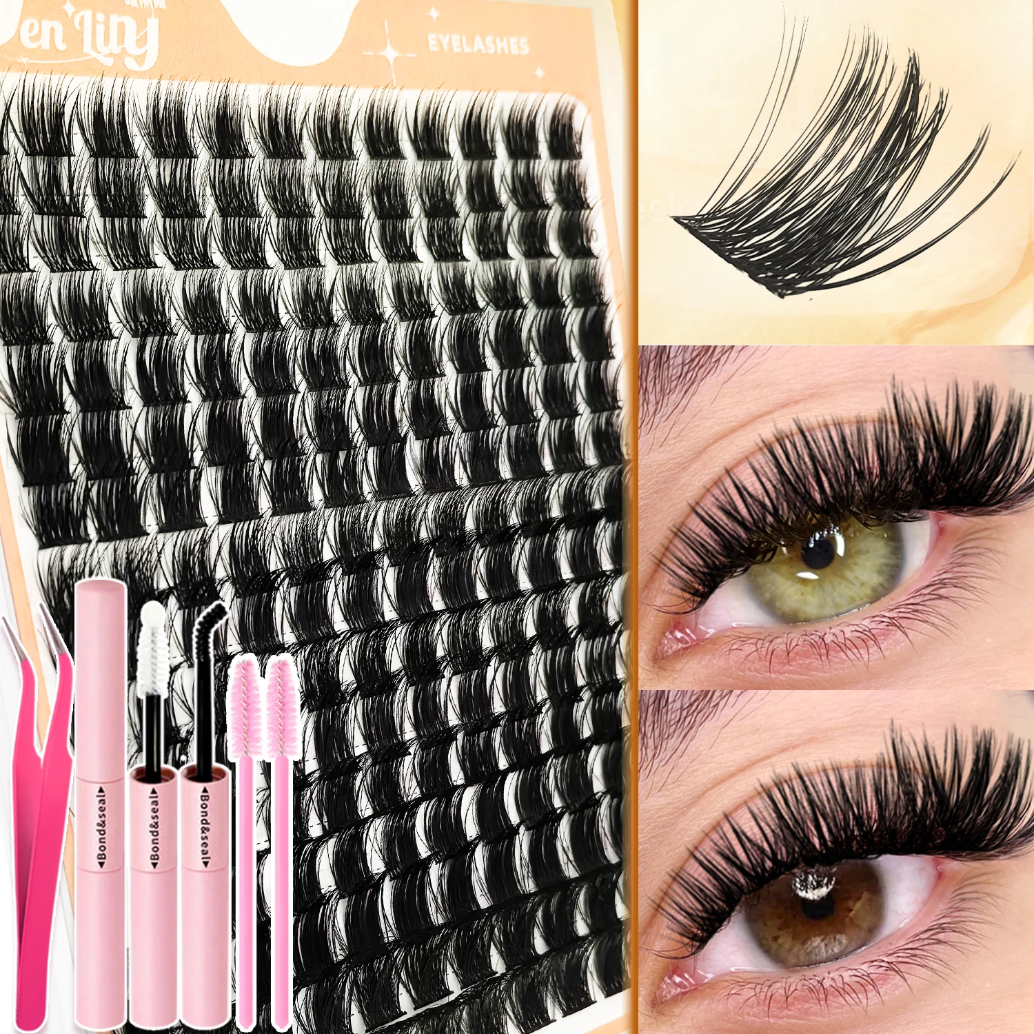 ボリュームラッシュキット – 究極のふわふわ感のための192個のクラスター！ パーティーレディな魅力で、目を引くメイクアップを演出しましょう