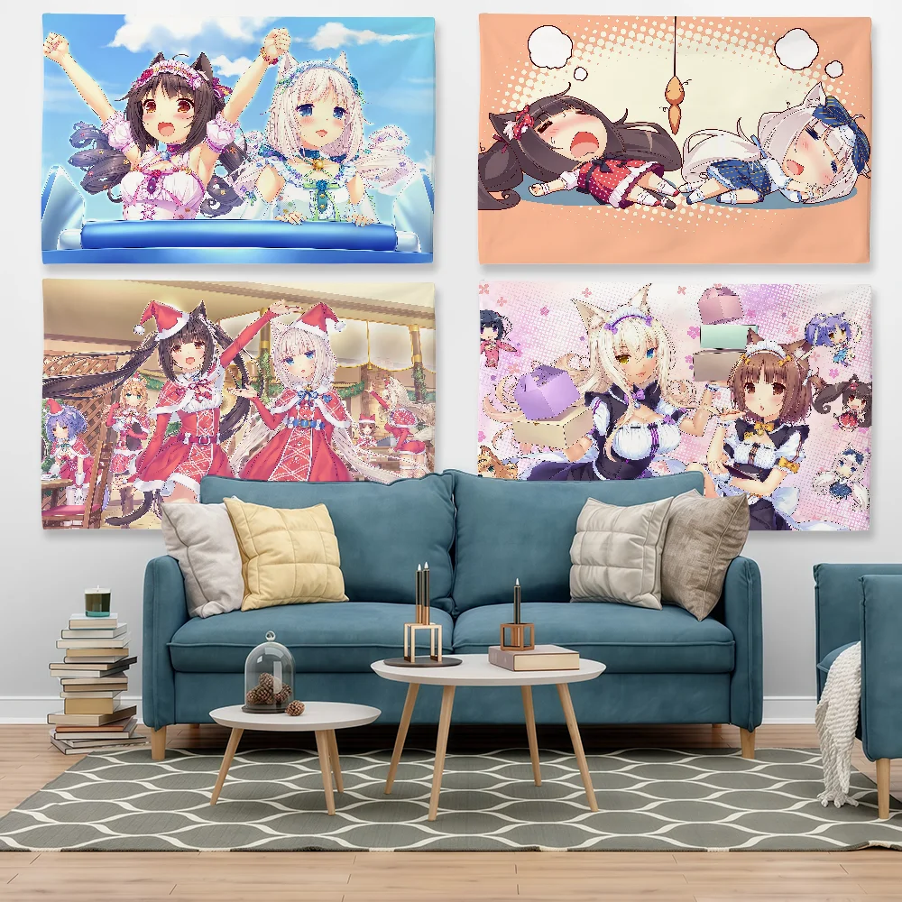 Anime N-Nekopara Flag Tapestry Outdoor Party Bedroom Living Room Dormitory Decorative Themed Wall Hanging Banner Gift