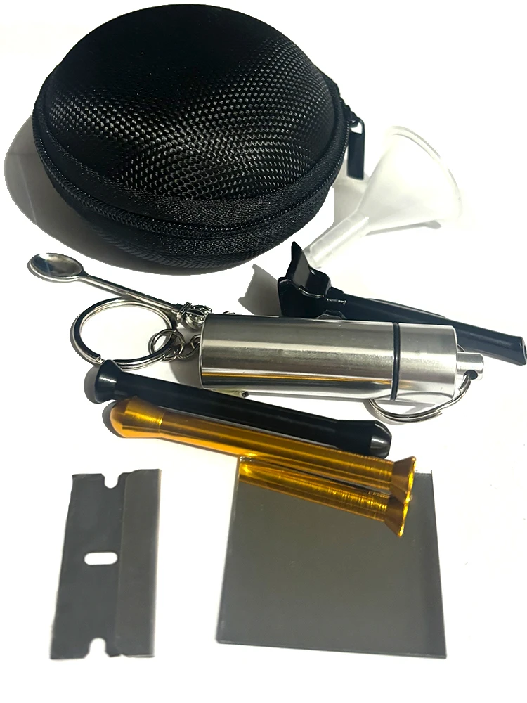 1kit مجموعة الدخان الفقرة fumar tabacaria مجموعة المحمولة-حقيبة خزان التخزين، بيبا، ملعقة طبية مع سلسلة مفاتيح، حقيبة سستة، قمع #1