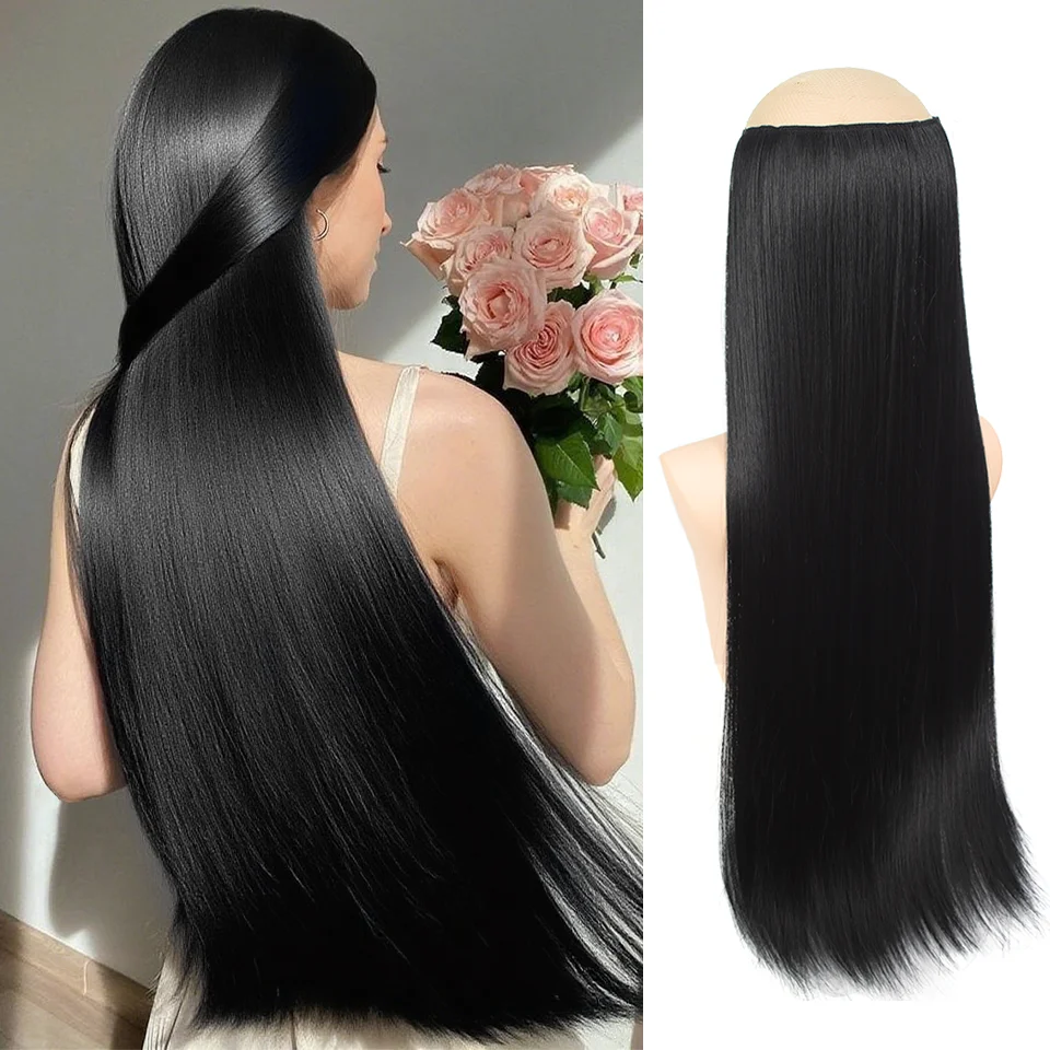 28 Inch Synthetic Hair Extensions Hairpiece 5 Clips Long Straight Heat Resistant Hair Piece, Suitable for Daily Vacation Parties