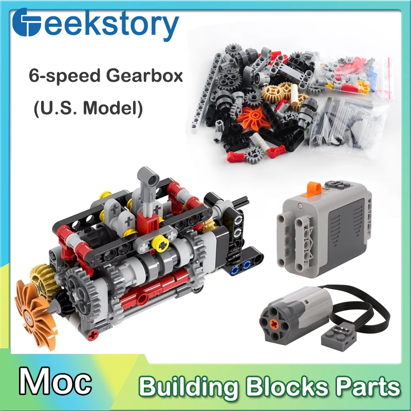 6-speed Gearbox US Version MOC Building Blocks Available M Motor Battery Box Assembled Technological Bricks DIY Parts Model Toys