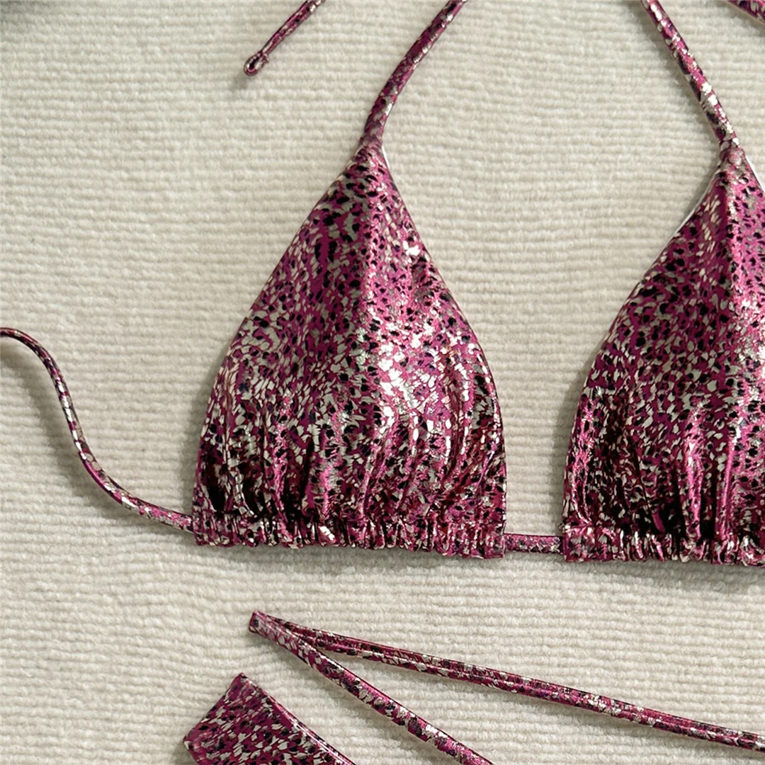 Sexy bedruckter PU-Kunstleder-Neckholder-Bikini, Damen-Badeanzug, zweiteiliger Bikini-Set, Badebekleidung, Badeanzug, Schwimmanzug V6579 – Detail 10