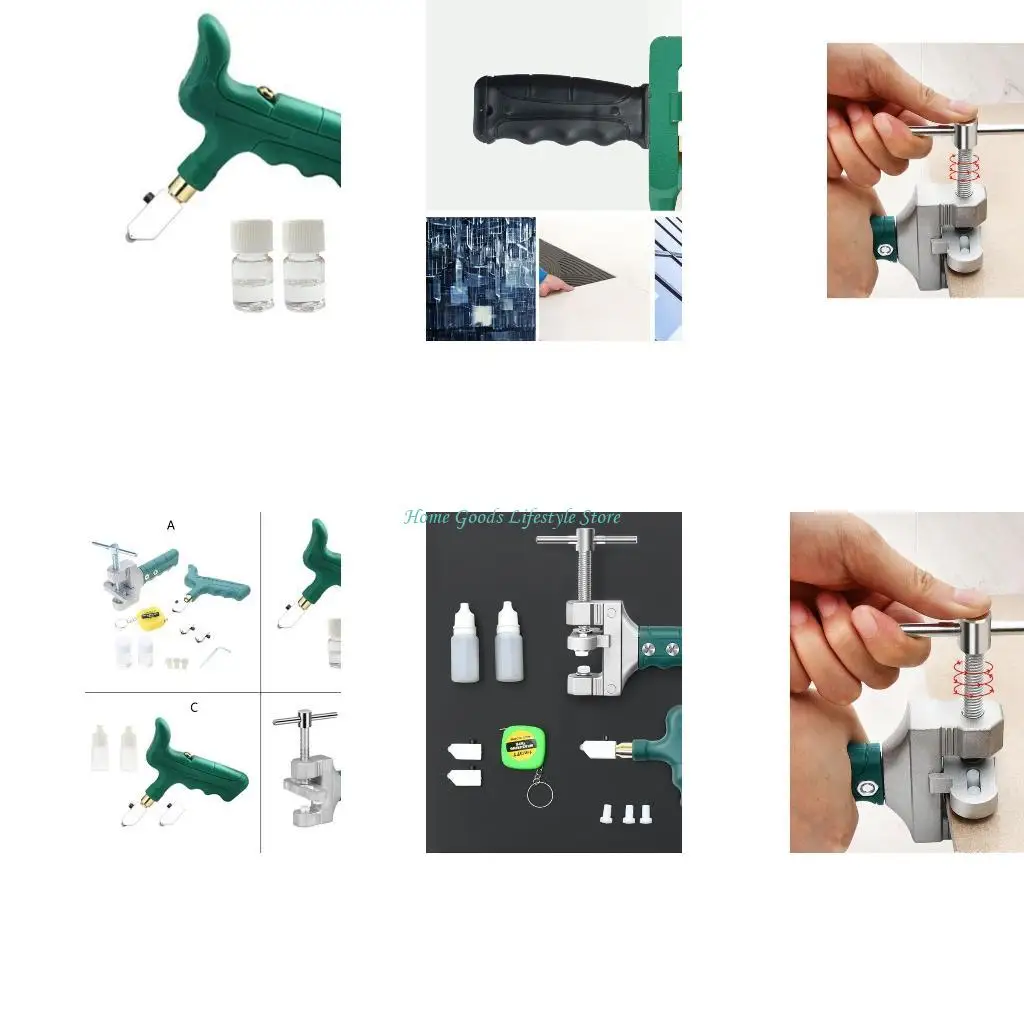 

E74E 1Set Glass Cutter Tool 2 in 1 Glass Tile Cutter Hand Tool for Glass DIY