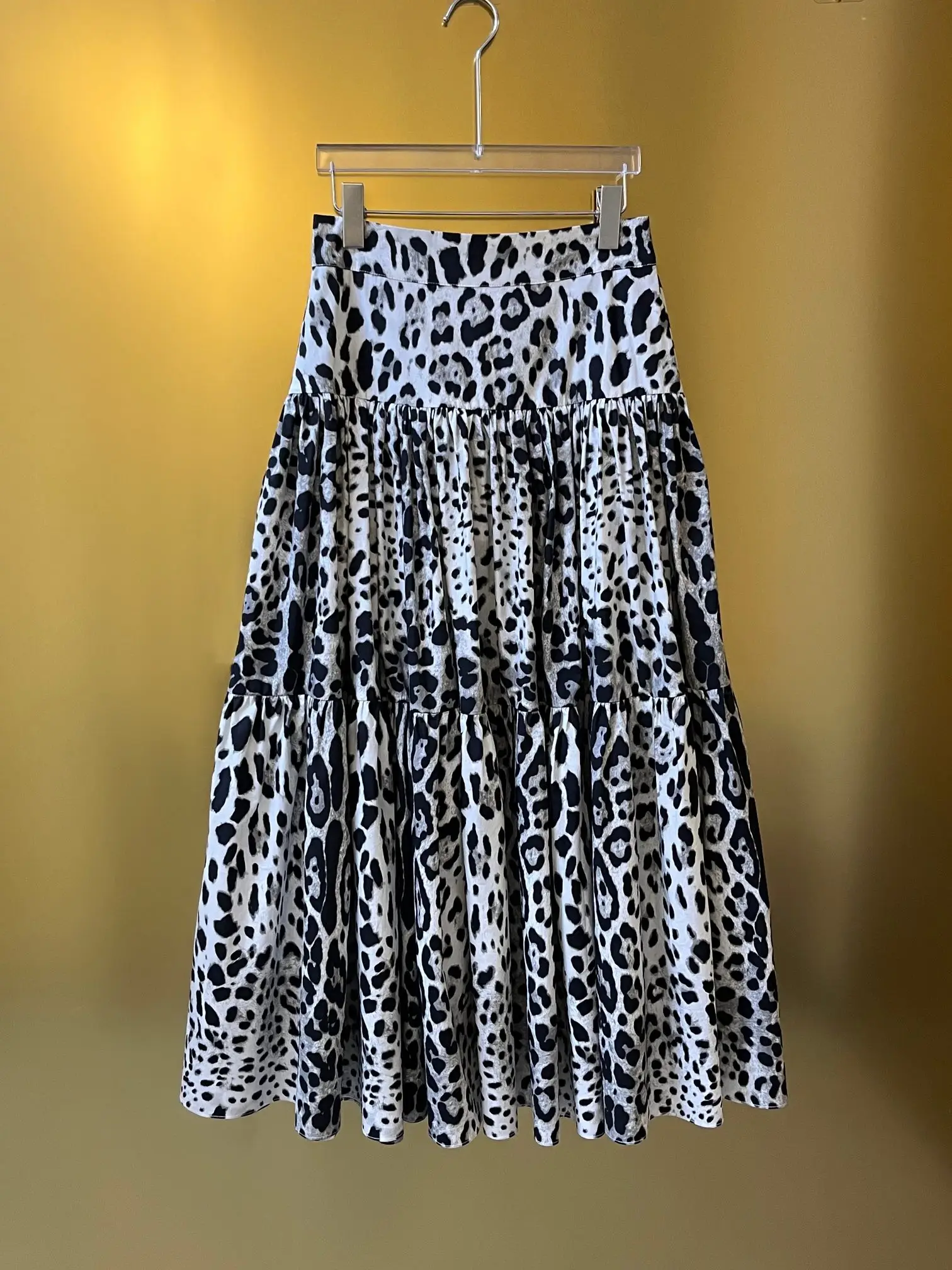 SEQINYY Elegant Midi Dress Summer Spring New Fashion Design Women Runway High Quality Vintage Leopard Print A-Line Sicily