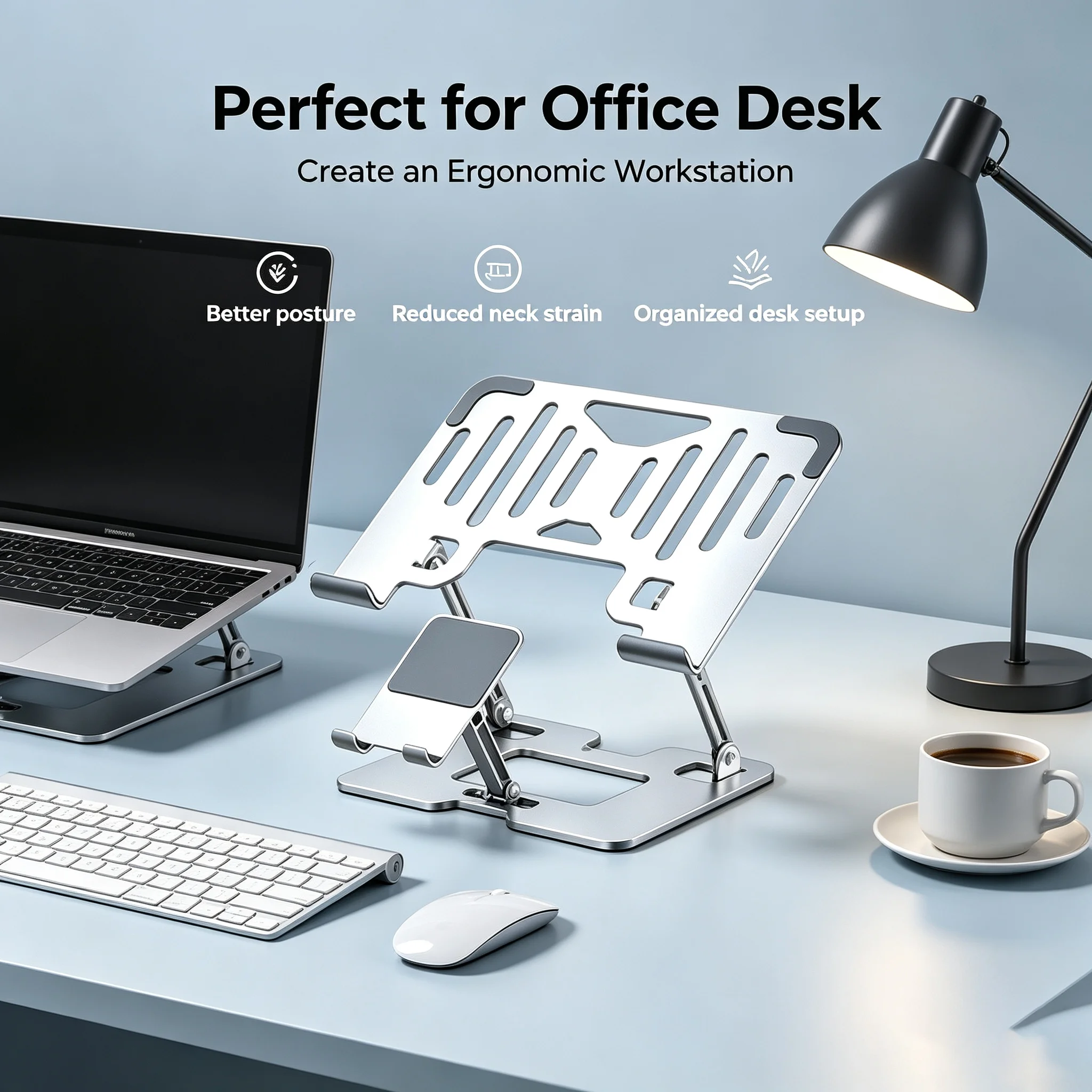 Laptop Cooling Stand Aluminum Alloy Adjustable Height for Office Use Hollow Heat Dissipation Relieve Neck Strain