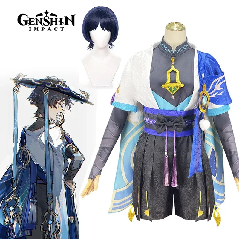 Genshin Impact Scaramouche Peruca Cosplay Traje para Homens e Mulheres, Peruca Balladeer, Trajes De Carnaval Do Dia Das Bruxas