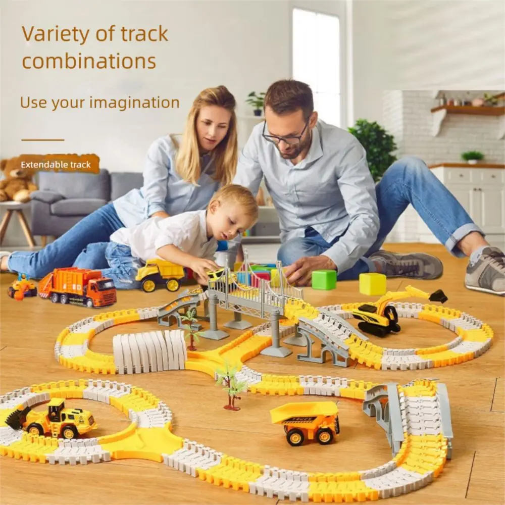 Creative Plastic DIY Racing Track Set Yellow White 146/231 Pieces Railway Interesting DIY Electronic Car