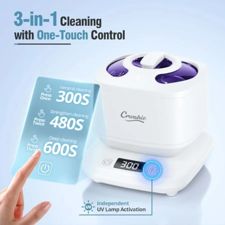 Ultrasonic Retainer Cleaner Detachable 45kHz Retainer Cleaner Machine 3 Modes Dental Cleaning Pod with Visible Window Digital T - Detail 1