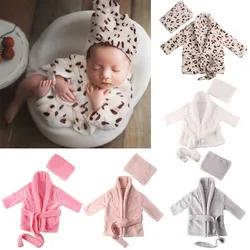 Solid Color Baby Bathrobe Towel Set Thicken Flannel Boys Girls Robe With Belt Bath Towel Newborn Photography Props Posing Outfit