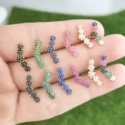 QMHJE 1 Piece Flower Plant Stud Earrings for Women Small Gold Silver Color Crystal Stone Jewelry Arete Piercing Clam Clip On