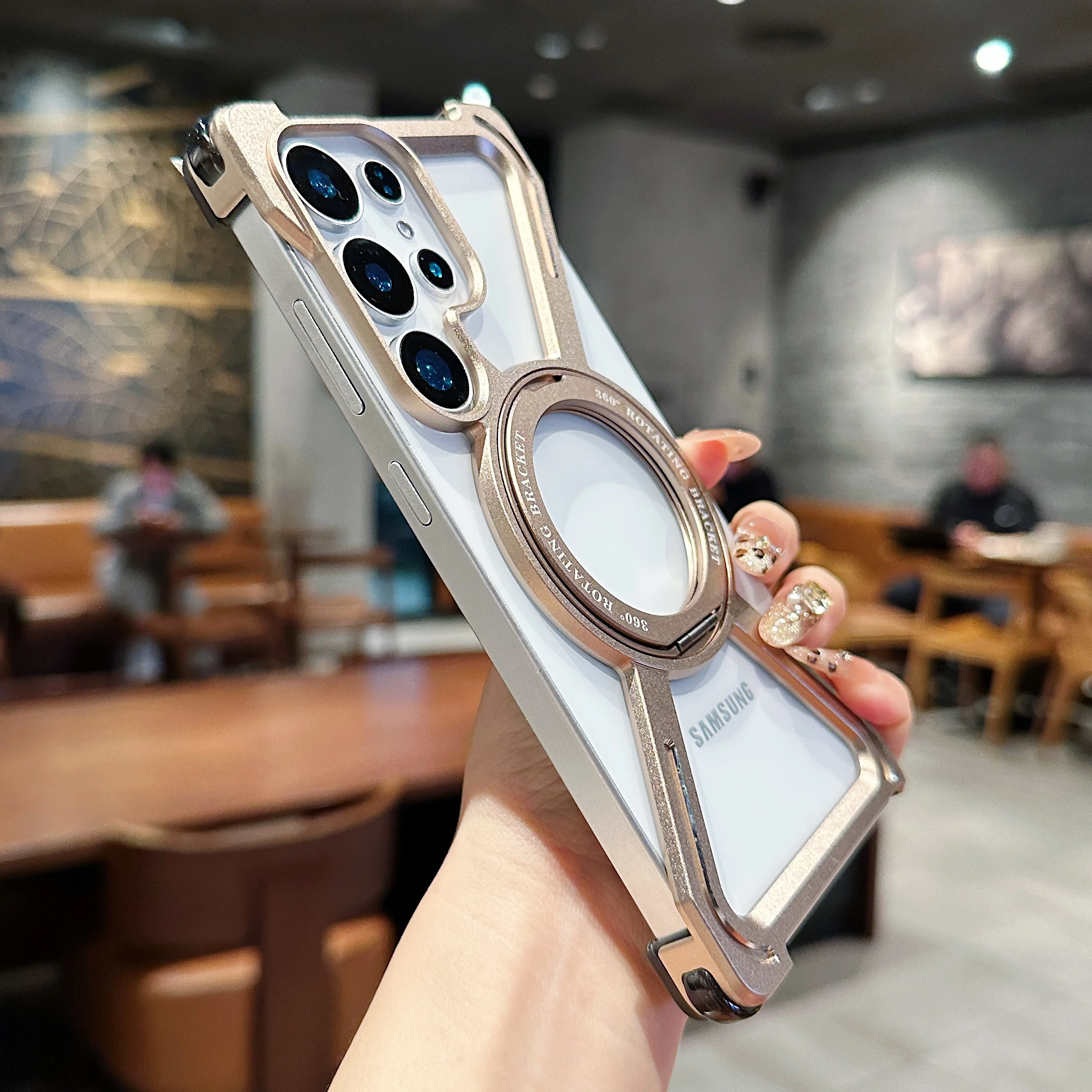 360° Rotation Holder Frameless Phone Cover For Samsung Galaxy S23Ultra S24Ultra S25Ultra S26 Ultra Aluminum Alloy Magnetic Case
