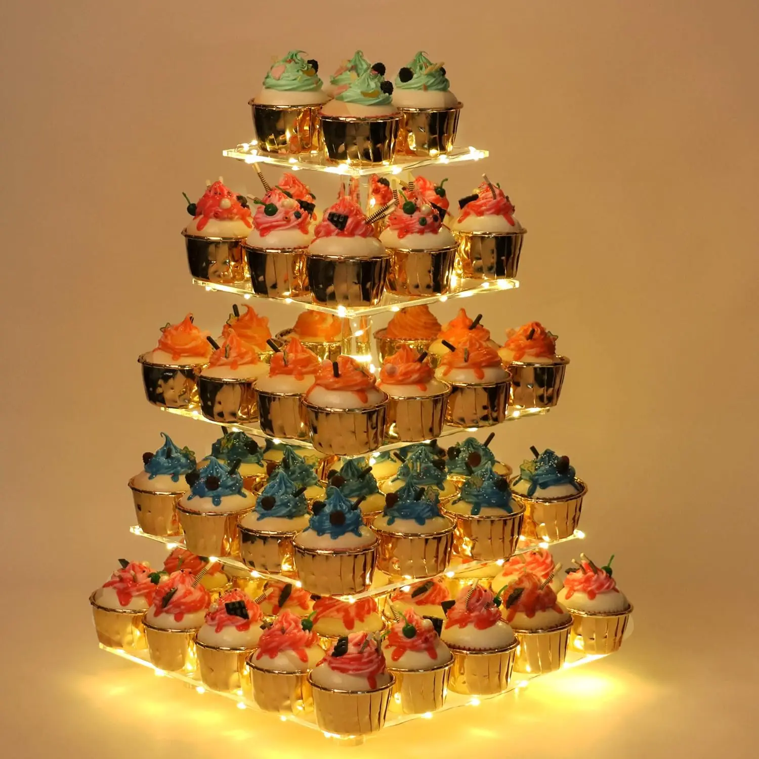 

Premium Acrylic Cupcake Stand with LED Lights - 5-Tier Display for Weddings, Birthday Parties, and Dessert Decor