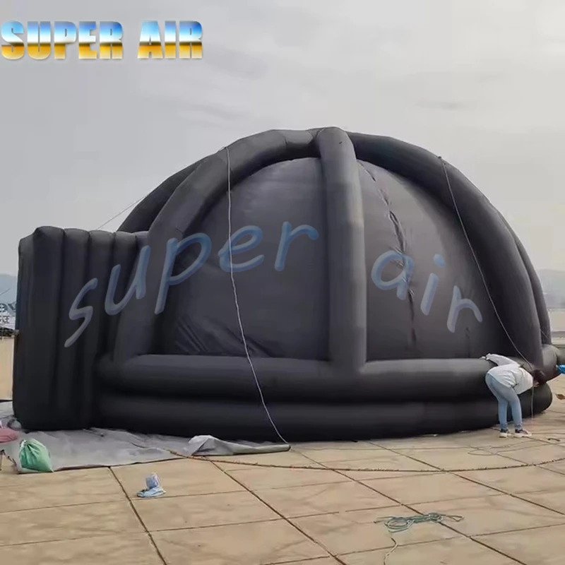 Tienda de proyección inflable planetaria de dos puertas, multianillo, color negro personalizable, para eventos