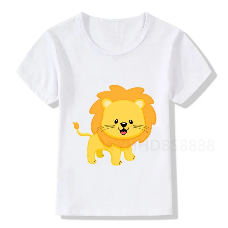 Baby Cartoon Cute Lion Print T Shirt Children Animal Birthday T-shirts Boy&Girl Funny Gift Tshirt Present