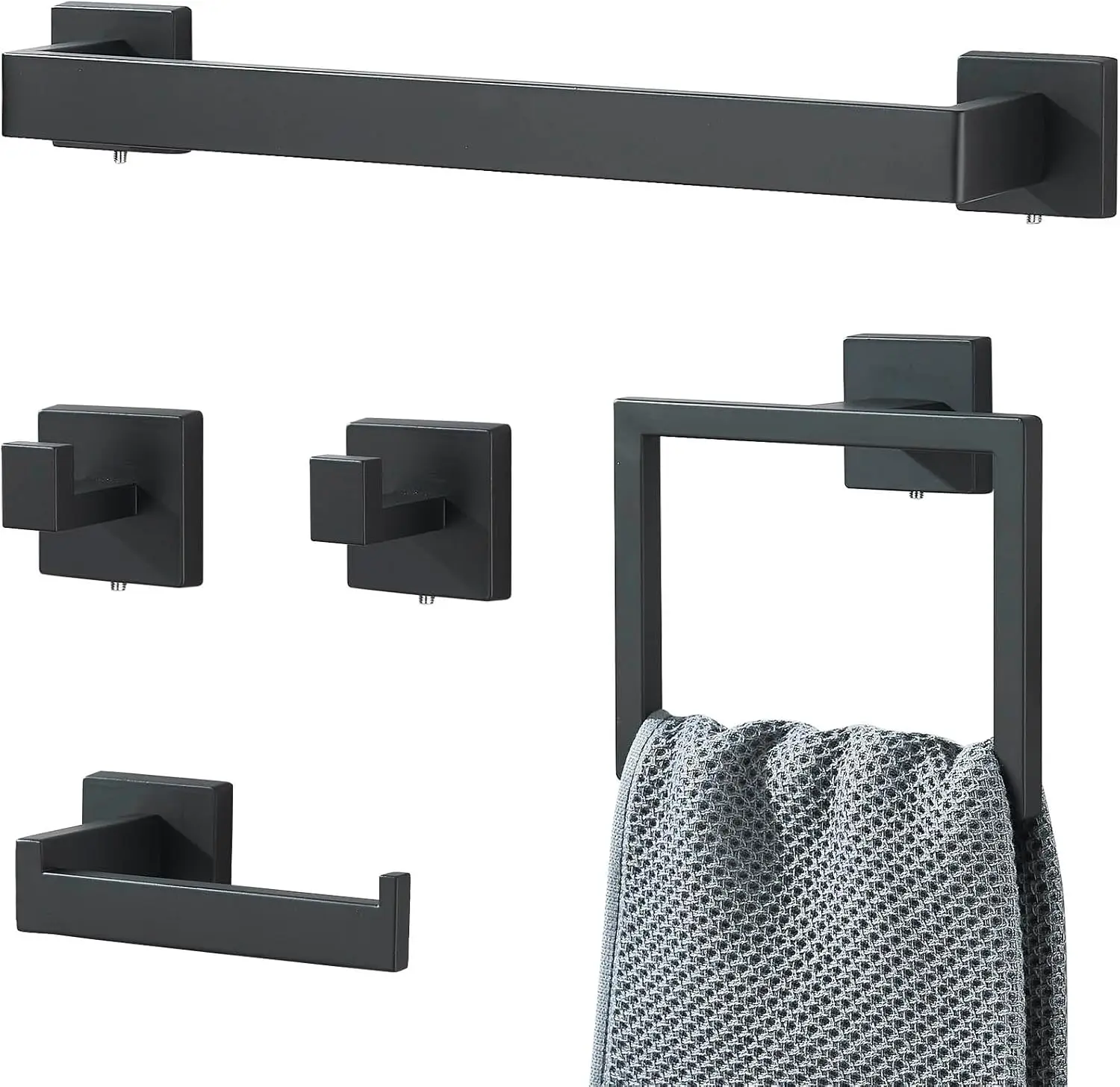 

Stainless Steel Bath Towel Bar Set, 5-Pieces Matte Black Bathroom Hardware Accessories Set, Towel Racks For Bathroom Wall Mounte