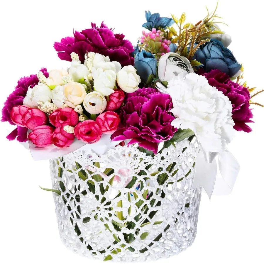 Flower Girl Basket Set of 2 White Wedding Flower Baskets with Satin Bowknot and Handle for Wedding Ceremony Petals Confetti Gif