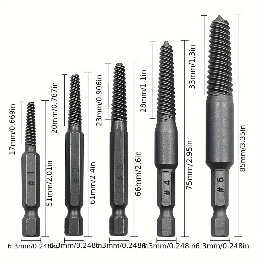 5pcs Screw Extractor Center Drill Bits Guide Set Broken Damaged Bolt Remover Hex Shank And Spanner For Broken Hand Tool