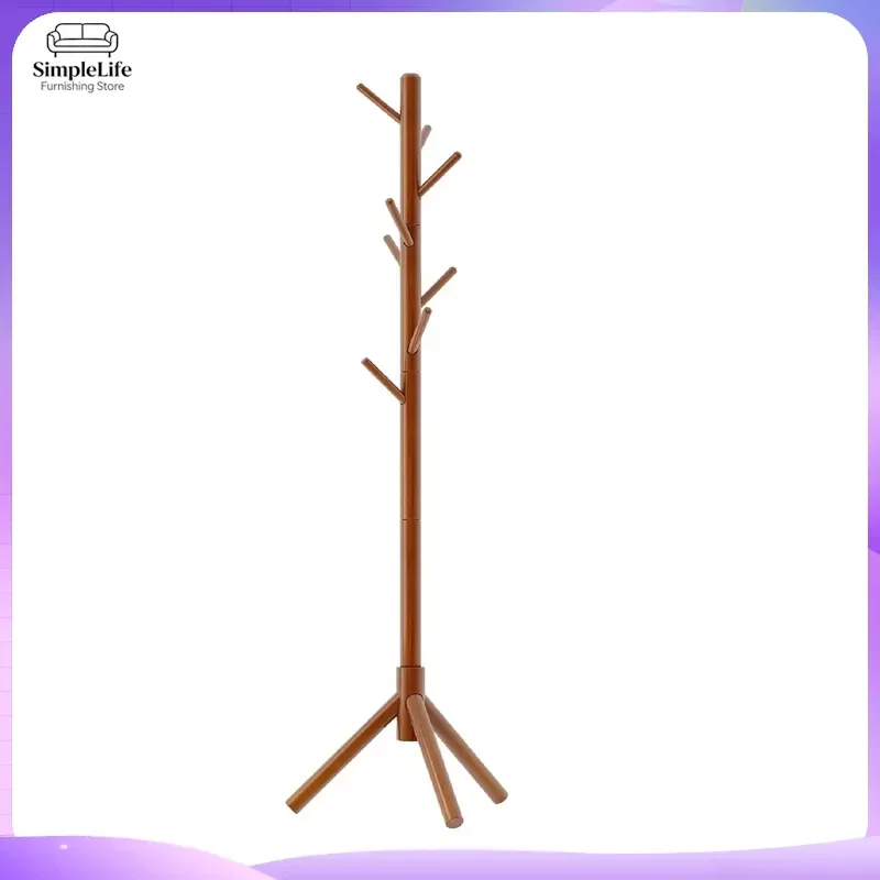 Wooden Coat Rack Stand Free Standing Hall Tree with Hooks Portable Clothes Hat Hanger Organizer for Living Room Bedroom