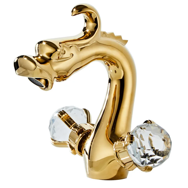 

European-style golden dragon-shaped faucet, hotel luxury villa household full copper washbasin washbasin hot