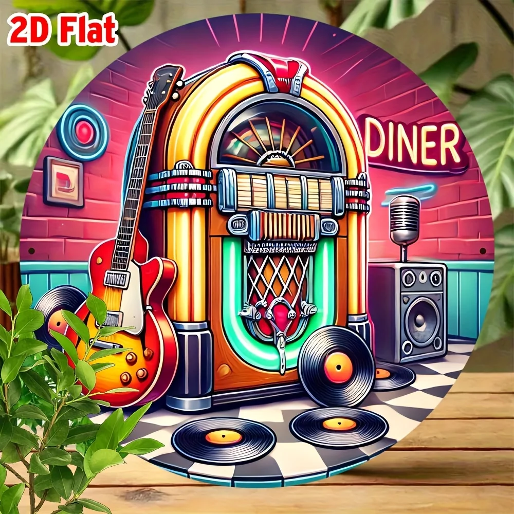 2D Flat, 1pc Vintage Jukebox Metal Wall Art - 7.8