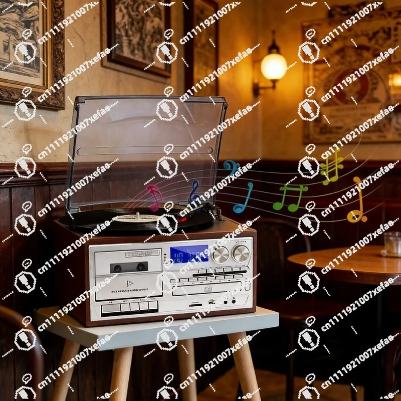 Vintage multi-function vinyl record player, CD tape all-in-one machine, gramophone, Bluetooth speaker, record player, radio
