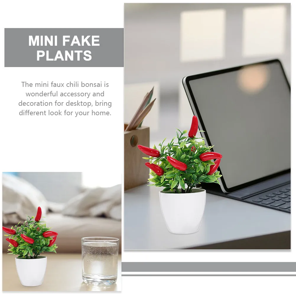 4Pcs Artificial Chili Bonsai Mini Potted Plant Desktop Decor Photo Props Small Fake Pepper Tree Simulation Potted Plant
