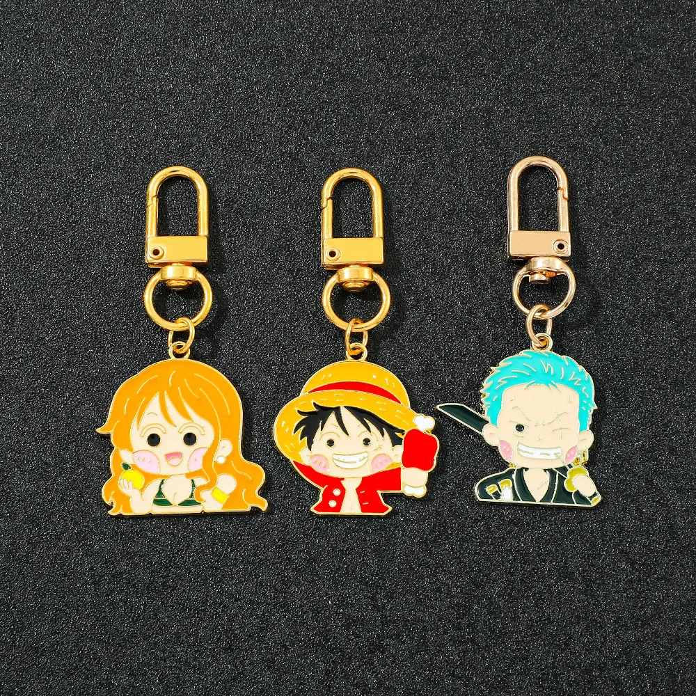 

One Piece Cartoon Keychain Zoro Cap Luffy Anime Action Figure Sanji Backpack Keyrings Accessories Gifts