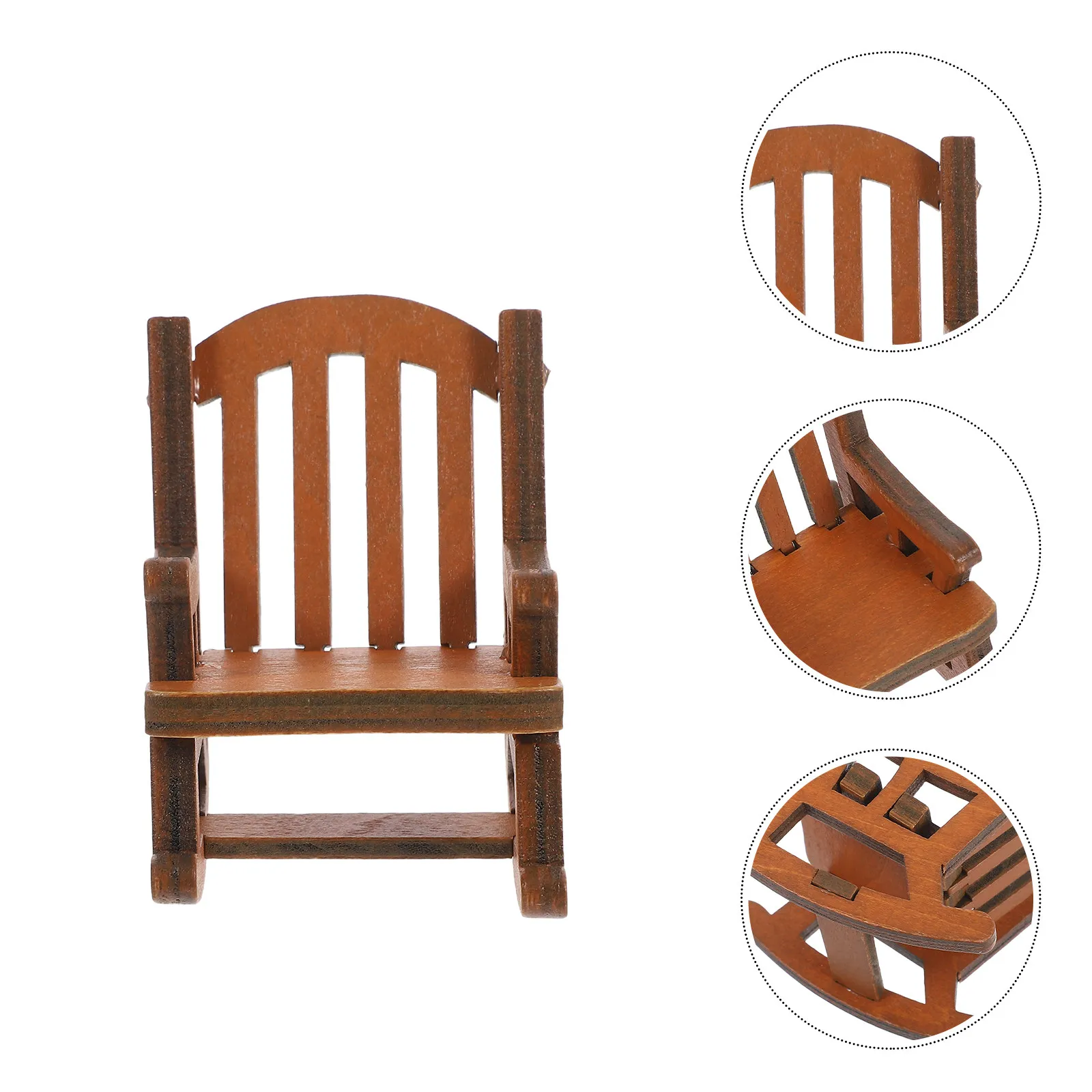 

Miniature Wooden Rocking Chair Vintage European Style Dollhouse Furniture Decorative Functional Rocking Seat for Miniature Home