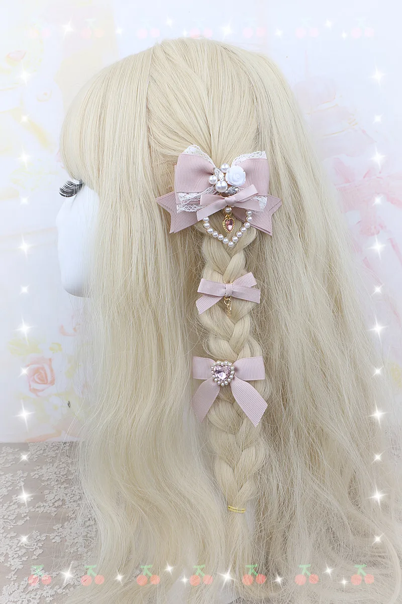 3er-Set Haarschleifen in Pastelltönen für Mädchen, Y2K, romantische Blumen, Strasssteine, Haarspangen für Frauen, trendige, verträumte Lolita-Haarnadeln