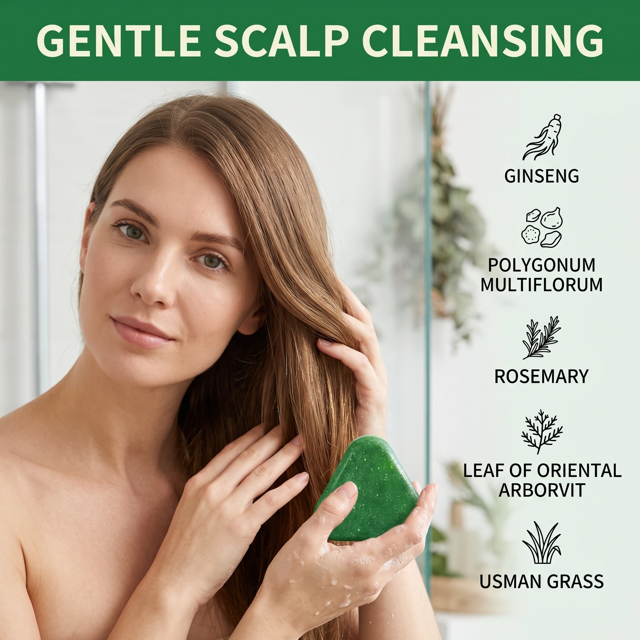 Oil Control & Itching Shampoo Soap, Usman Grass Cypress Leaf Polygonatum, Herbal Plant Extract Refreshing Clean Hair Care