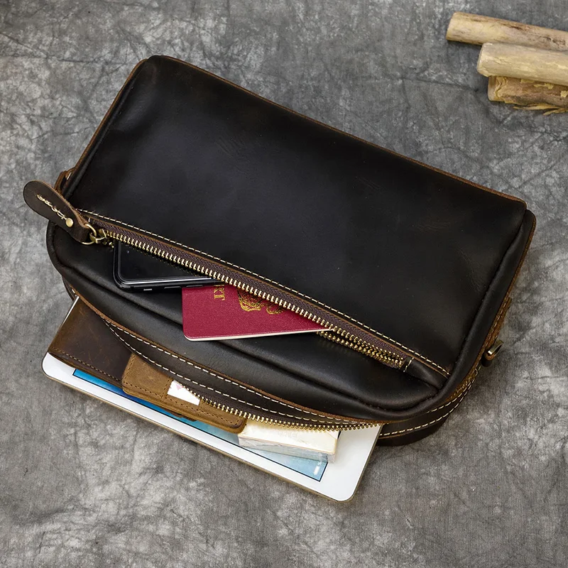 Genuine Leather Clutch Bag Of Men Male Long Hand Bag Crazy Horse Leather Day Clutches For 6\