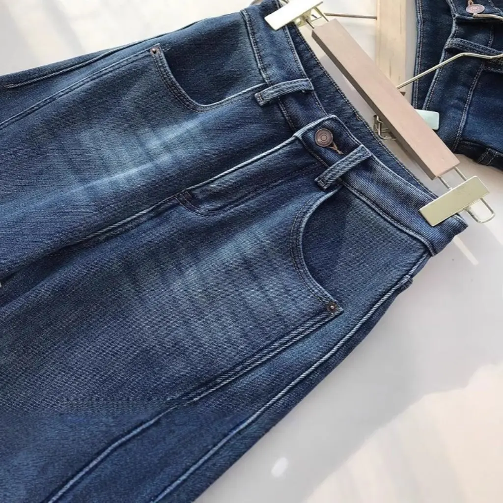 Женские облегающие джинсы на флисовой подкладке, зимние брюки в стиле ретро с высокой талией, норковые бархатные длина до ног F111604