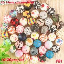 10/20Pcs Leopard Terrazzo Dalmatian Camo Silicone Beads 12/15MM Leopard Print For Jewelry Necklaces Making