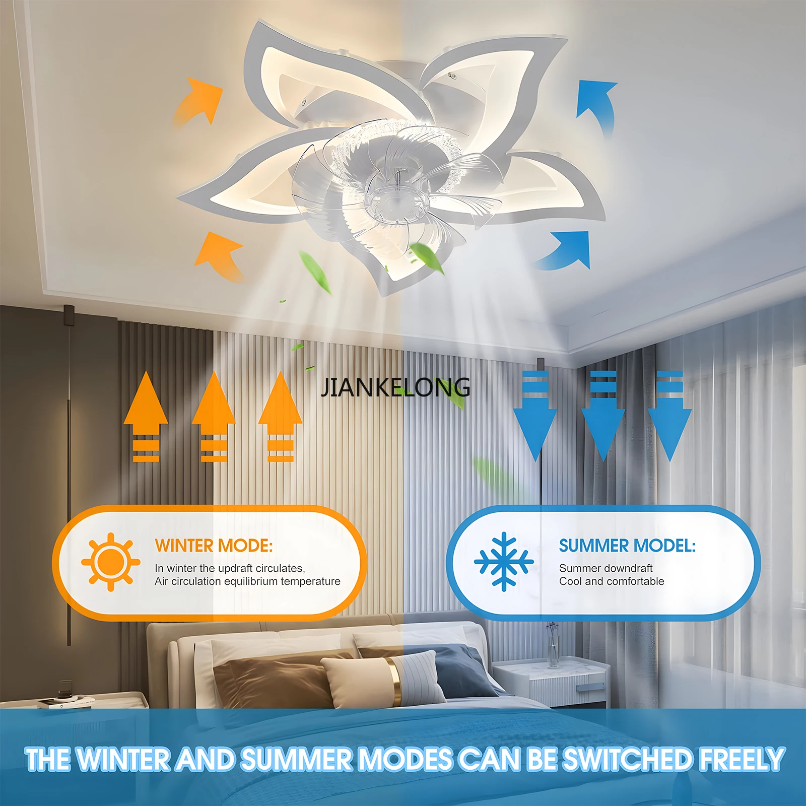 Iralan Modern Ceiling Led Light Fan Decoration Home Silent with Remote Control Ceiling Fan Lamps for Room Kitchen Bedroom