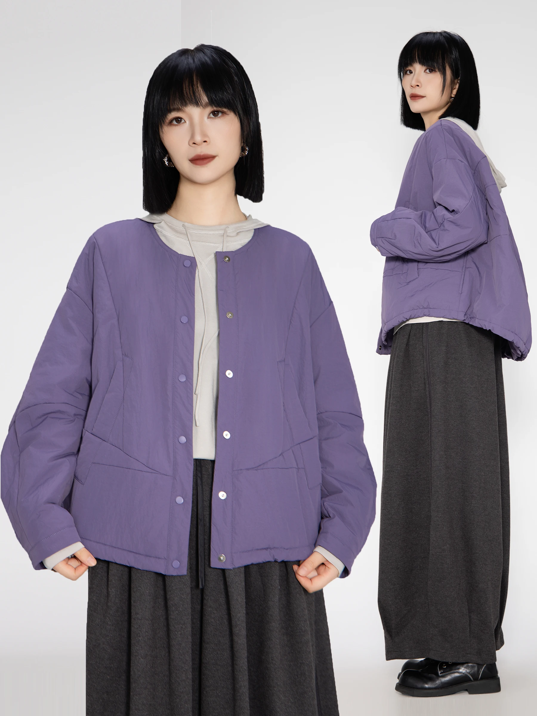 

Шерстяная хлопковая куртка Shuer, женская короткая куртка простого дизайна с круглым вырезом, универсальный жилет с хлопковой подкладкой, зимний стиль для поездок на работу