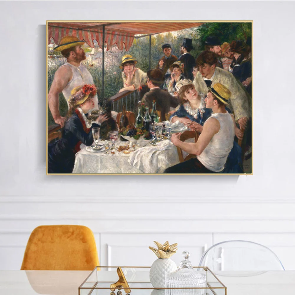 Luncheon of The Boating Party Canvas Painting Famous Art By Pierre Auguste Renoir Wall Poster Maison Fournaise Home Decor