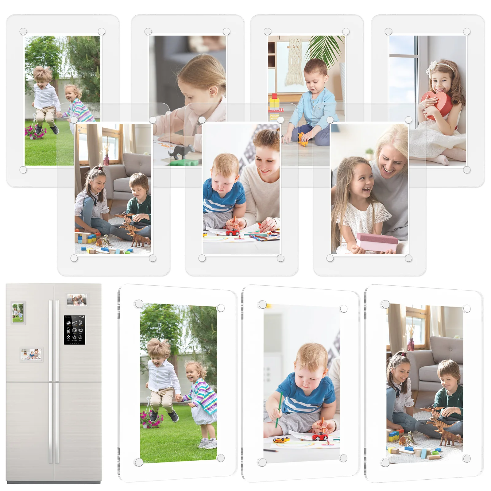 10Pcs Fridge Magnetic Photo Frames Double Sided Refrigerator Photo Holder Clear Acrylic Refrigerator Magnet Picture Frame